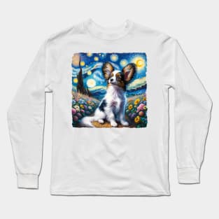 Starry Papillon Portrait - Dog Portrait Long Sleeve T-Shirt